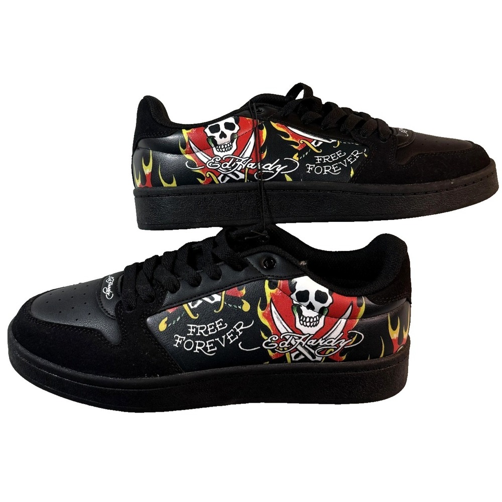 Ed Hardy Free Forever Shoes Mens Size 8.5 Black Skull Y2K Streetwear Sneaker